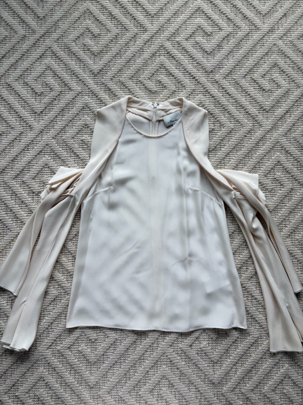 3.1 Phillip Lim Cream Sleeveless Cold-Shoulder Blouse with Draped Sleeve Ties
